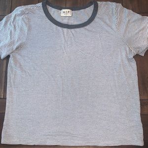 Grey/white striped semi-cropped shirt